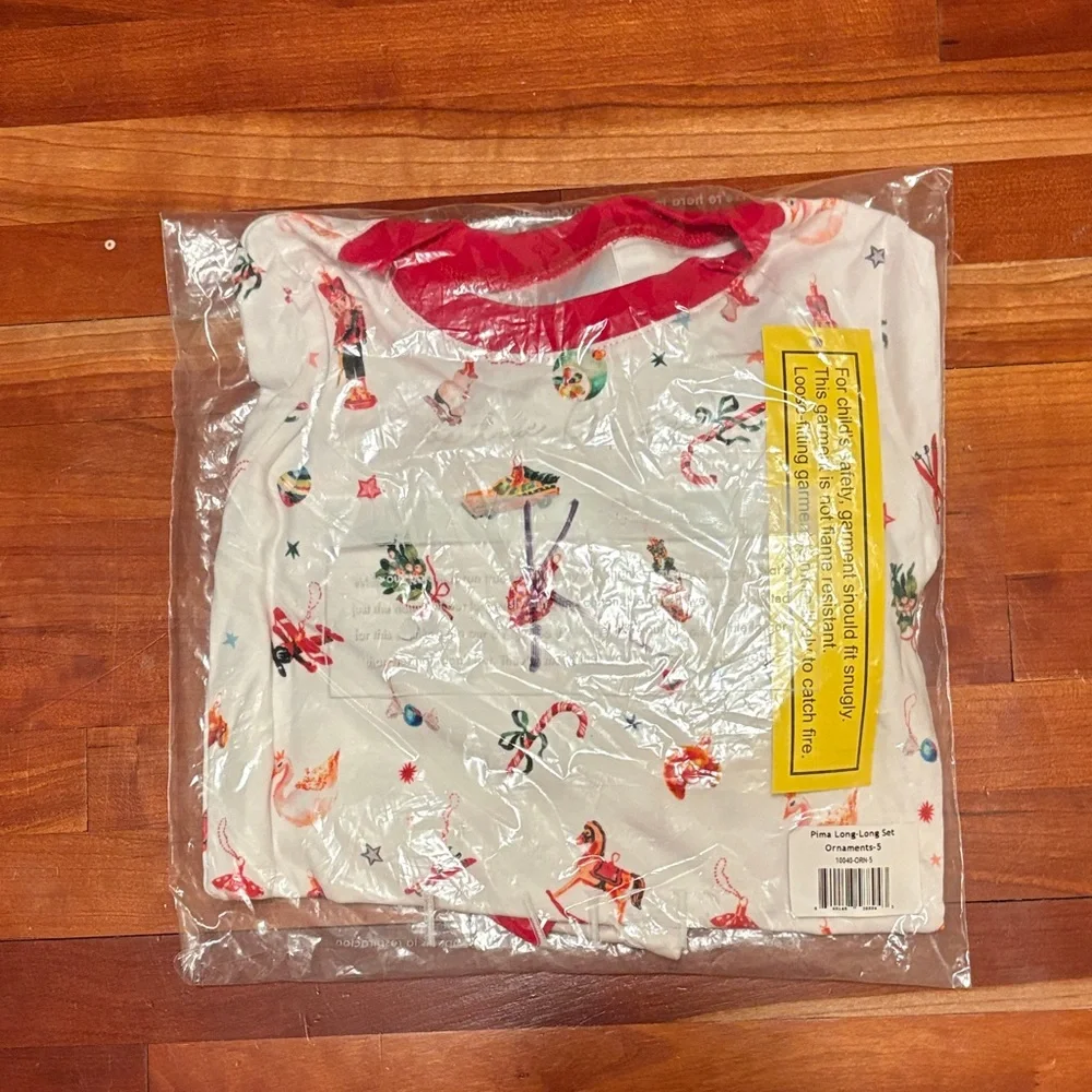 Lake Pajamas Kids Pima Long Long Pajama Set in Ornaments SZ 5 NEW